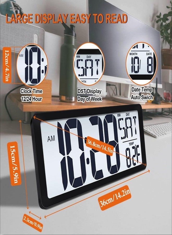 QINYUNE 15 Inch Large Rechargeable Digital LCD Wall Clock with Backlight Glow in the Dark,Night Light Wall Clock with Week,Date & Temperature,DST,Alarm Display for Living Room, Bedroom, Gift for Elderly - Image 4